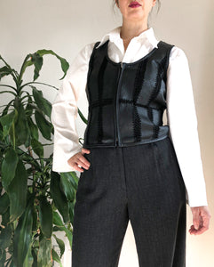 Vintage 90s Black Leather Stitched Patchwork Vest By Tristan and Isuet Made in Canada